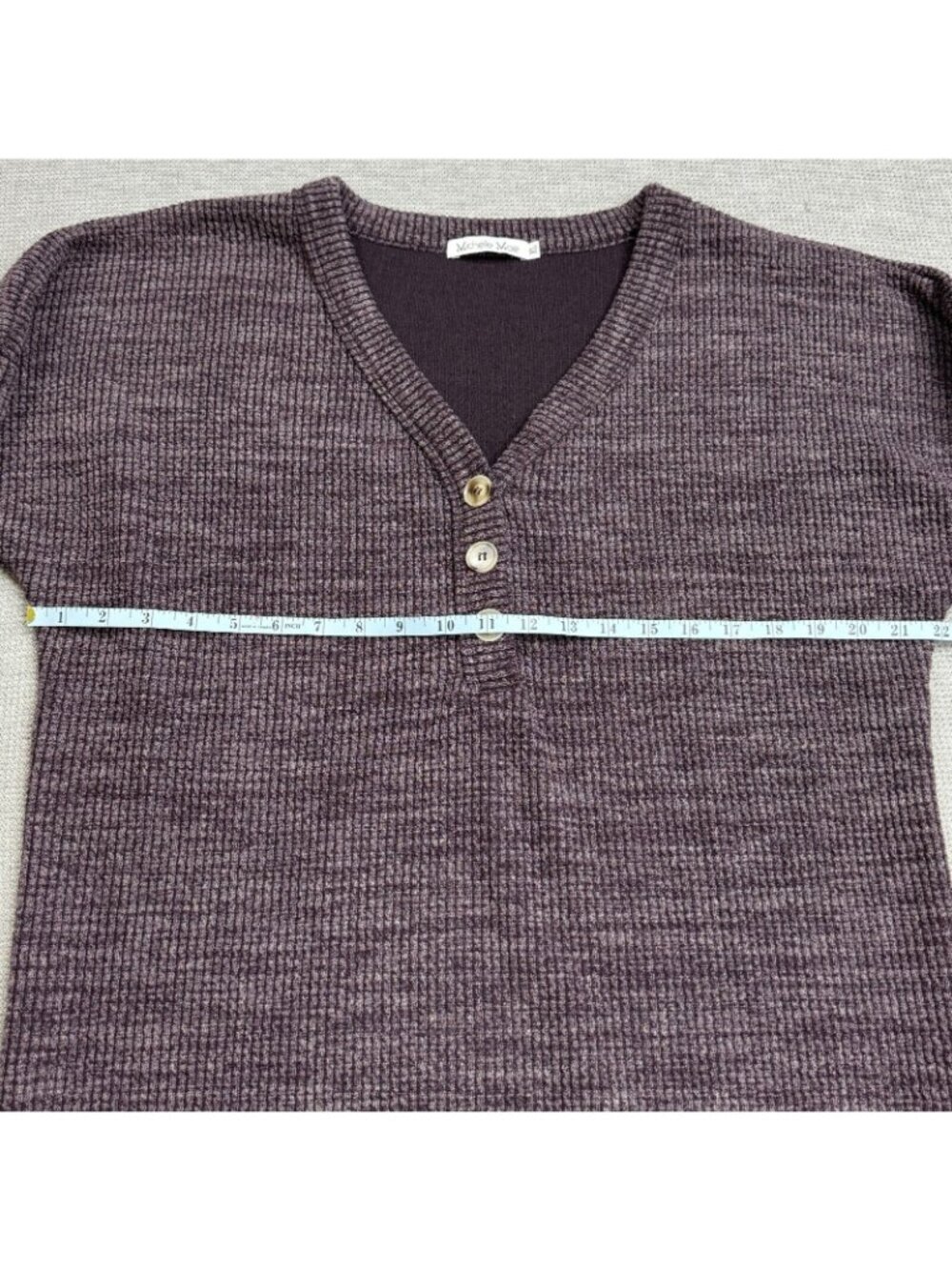 Michelle Mae V Neck Sweater Womens Size XL Purple Faux Buttons Long Sleeve - Picture 11 of 16